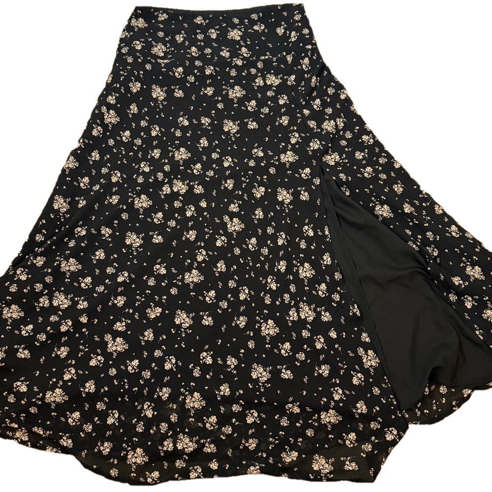 Ever After Black and Taupe Maxi A-Line Skirt with Slit SKU0669 - Picture 1 of 5